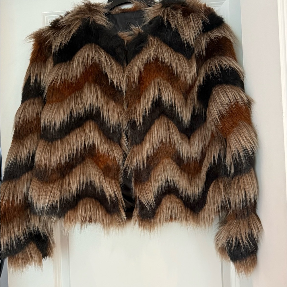 Chic Retro Faux Fur Chevron Jacket